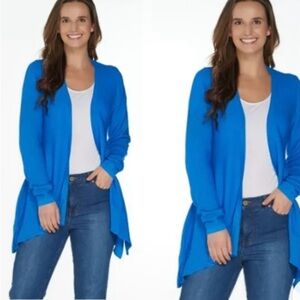 H BY HALSTON HANDKERCHIEF HEM OPEN FRONT CARDIGAN Blue SzL